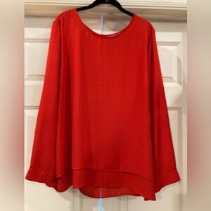 Chico’s layered chiffon top in color red size 3 with split back.